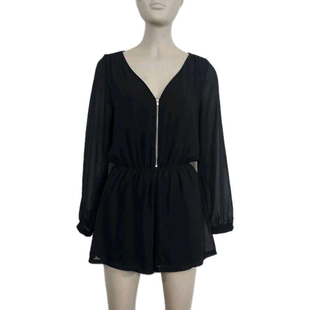 Express Chiffon Short ROMPER Sheer Long Sleeves Black Size XS
